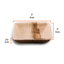 Load image into Gallery viewer, Palm Leaf Square Bowl 3.5" Inch - 3oz Mini (25 count)