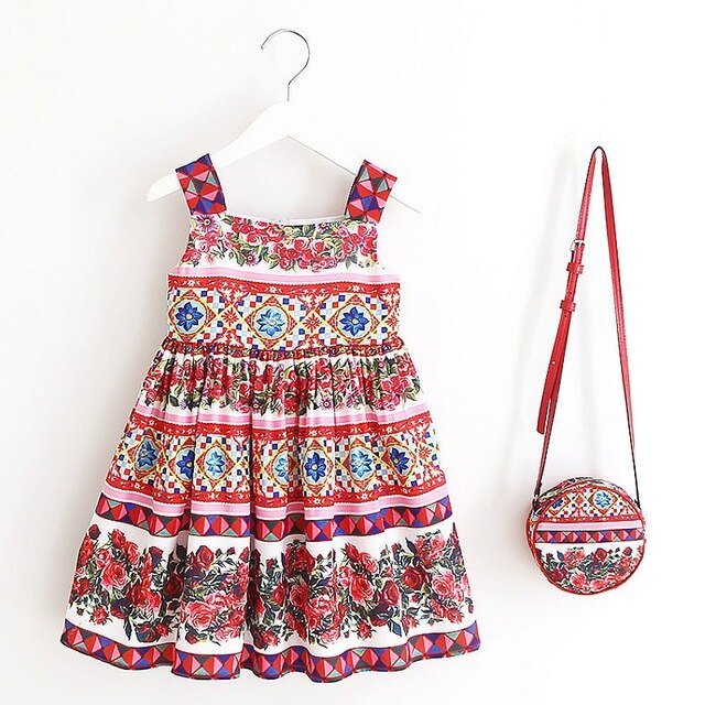 Baby Girls Dress Summer Brand Kids Clothes Toddler Dress with Bag Robe Enfant Christmas Dress-9