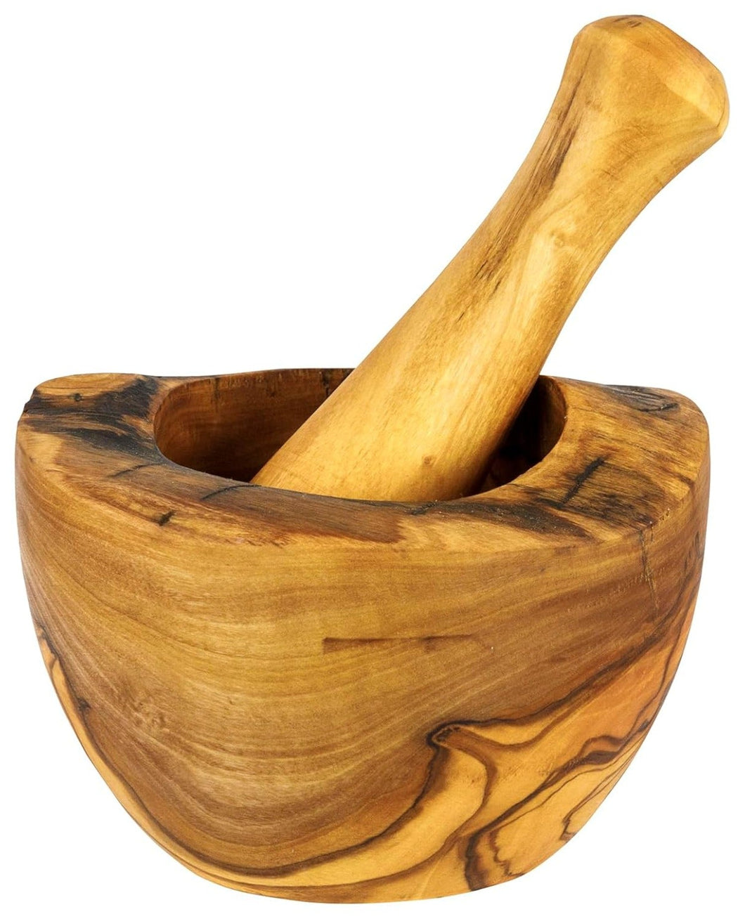 Olive Wood Mortar and Pestle Mid-Size 4.5in Diameter