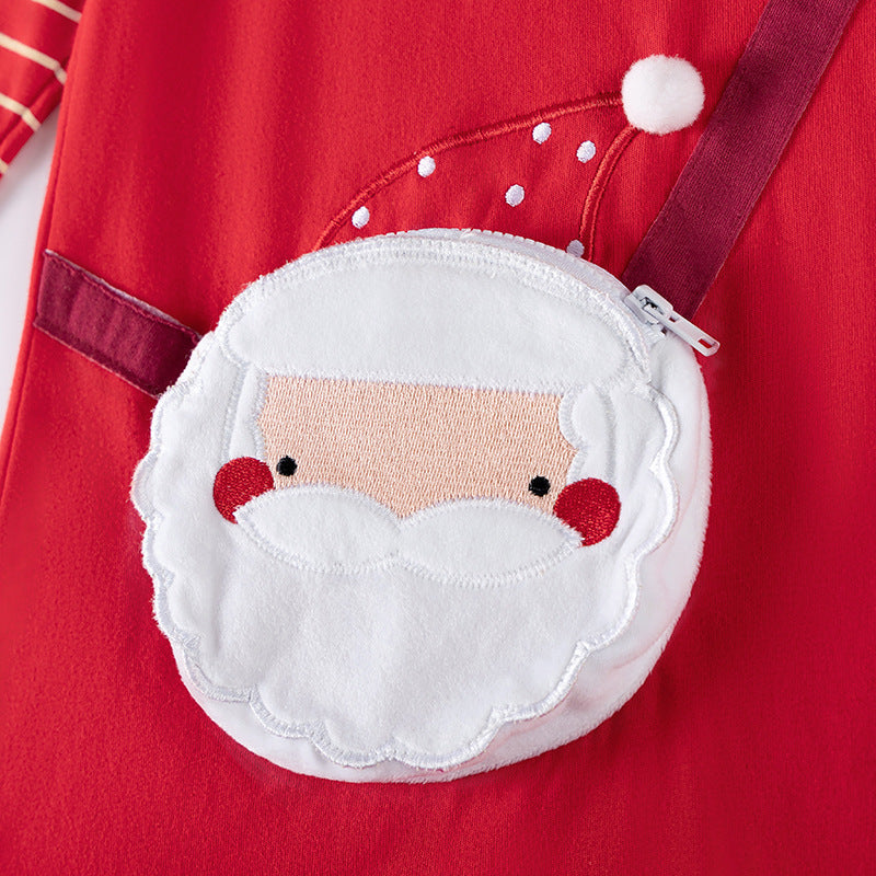 Autumn and Spring Arrival Christmas Cartoon Pattern Striped Long Sleeves Dress for Stylish Girls-2